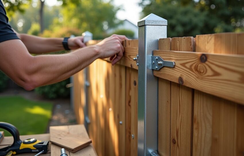how to attach wood fence to metal post